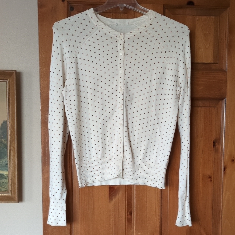 Cream Cardigan with Red Polka Dots, Large